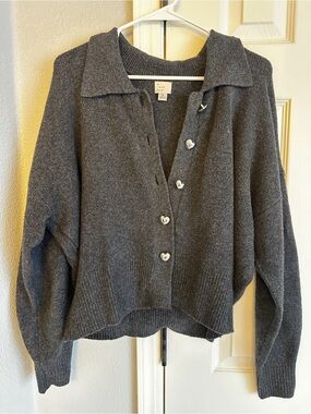 A New Day Women's Gray Collared Button Sweater